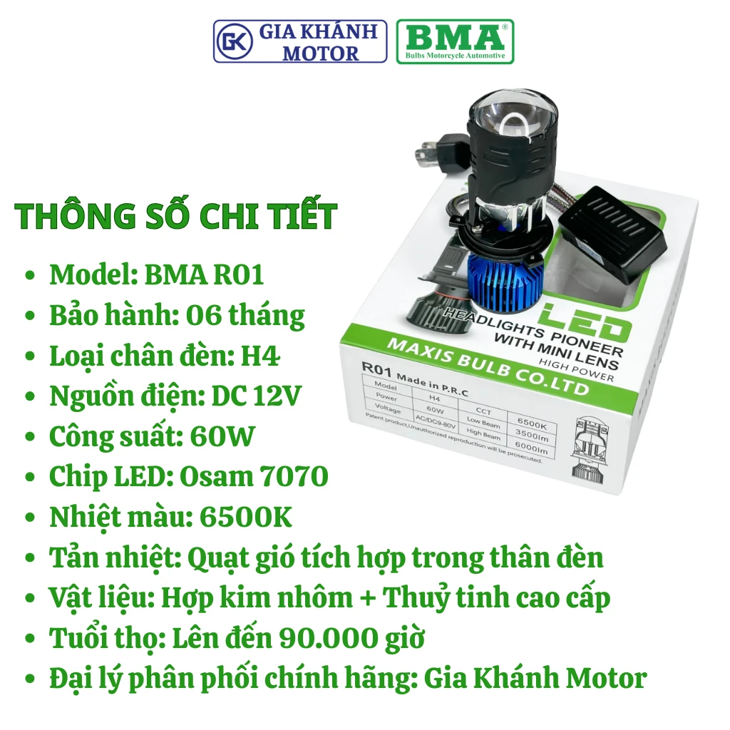 Ảnh chi tiết đèn bi cầu BMA R01 từ Gia Khánh Motor